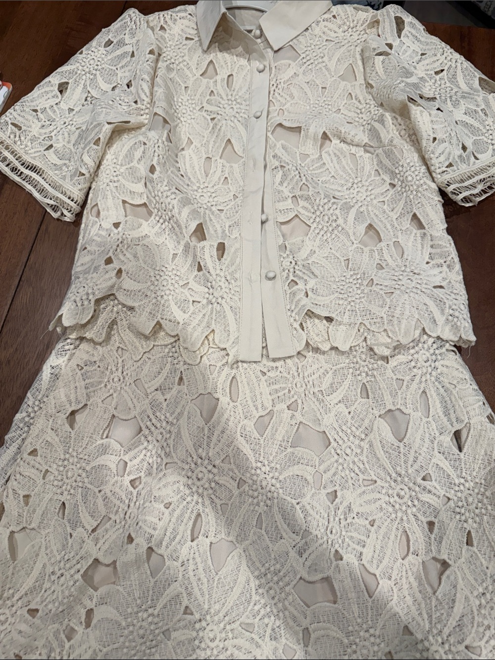 Women's Cream Crochet jacket and skirt